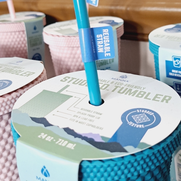 New Teal Manna 24oz Studded Tumbler Cold Cup With Reusable Straw - Picture 10 of 13